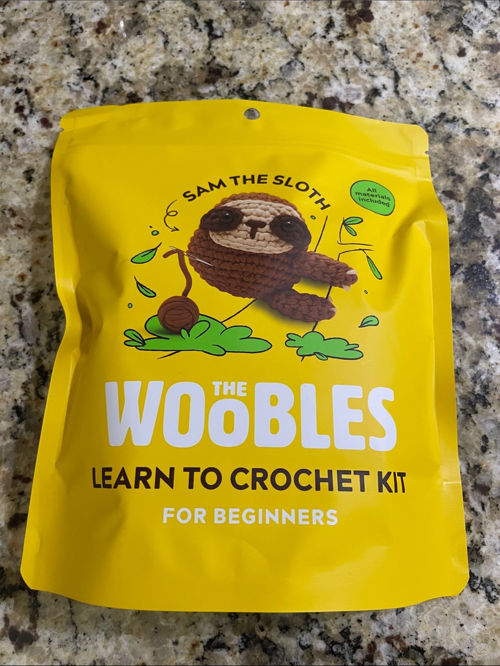 Sam the Sloth Learn to Crochet Kit - Yellow